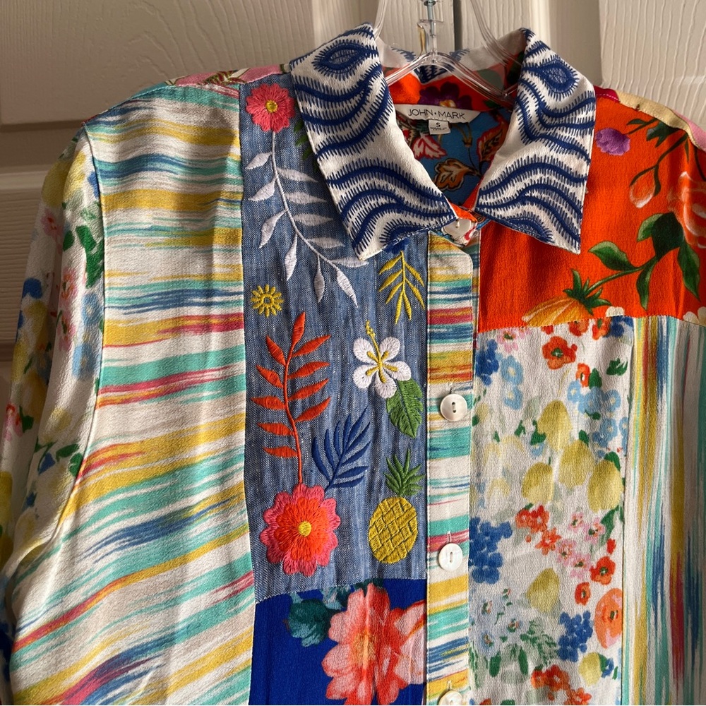 John Mark Multi Patch Collared Tunic Blouse Top S… - image 2